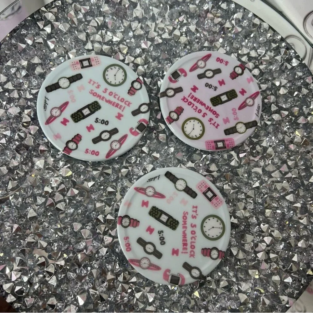 3 coasters it’s 5 o’clock somewhere pink purple blue Fun Clock-Themed drinkware